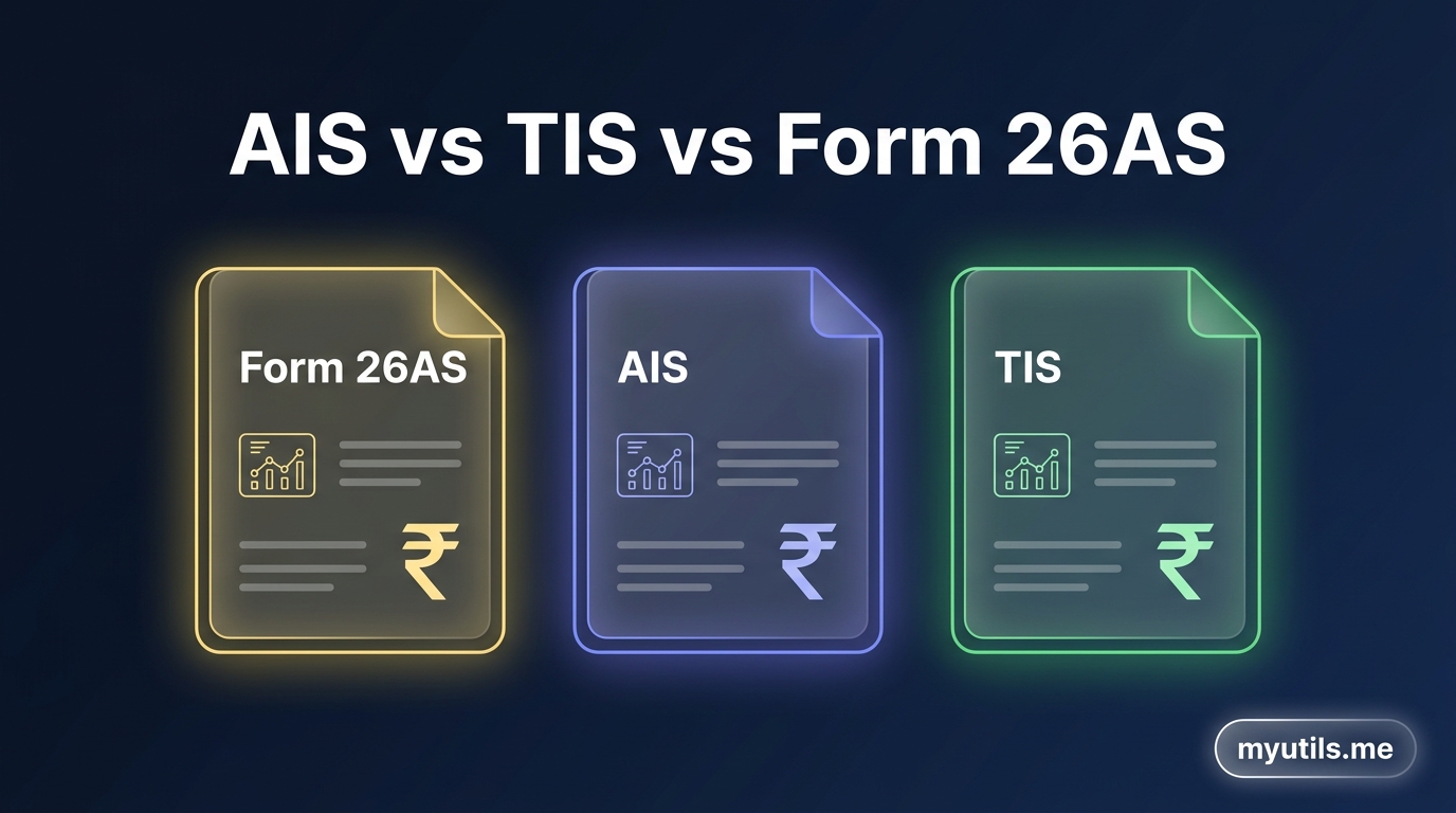AIS vs TIS vs Form 26AS comparison - Annual Information Statement guide by myutils.me