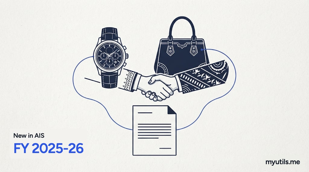 A watch, a handbag and partners handshake feeding into a statement, with the words “New in AIS: FY 2025-26”