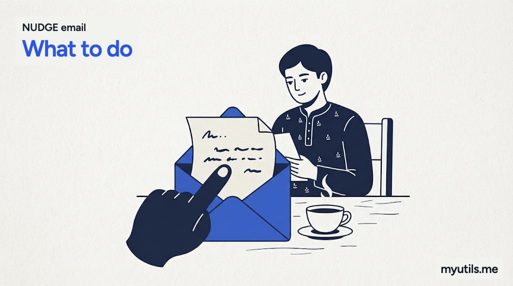 An envelope with a gentle tap from a pointing hand, with the words “NUDGE email: What to do”