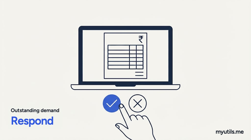 A bill on a laptop with agree and disagree choices, with the words “Outstanding demand: Respond”