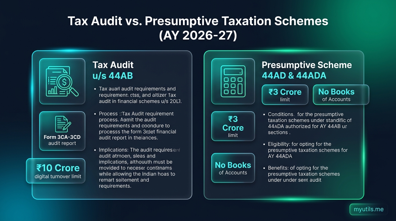 Tax Audit under Section 44AB vs Presumptive Taxation under Section 44AD and 44ADA
